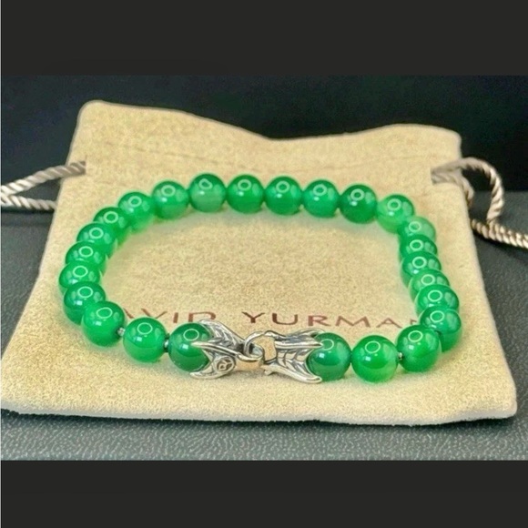 DAVID YURMAN Sterling Silver Green Onyx Spiritual Beads Bracelet Size 8.5 inches - Picture 1 of 6